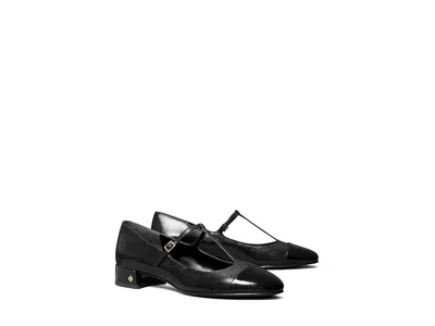 Tory Burch Cap-toe T Strap Ballet 25mm In Black