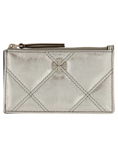 Tory Burch Card Holder Kira With Zipper In Silver