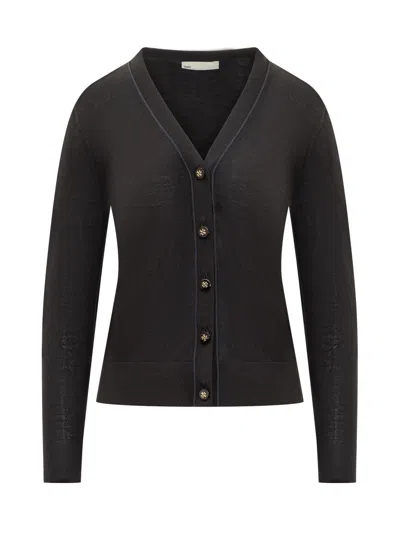 Tory Burch Black Wool-silk Blend Top In Multicolor