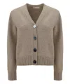 Tory Burch V-neck Buttoned Knitted Cardigan In Beige