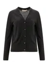 Tory Burch Simone Wool And Silk Cardigan In Black