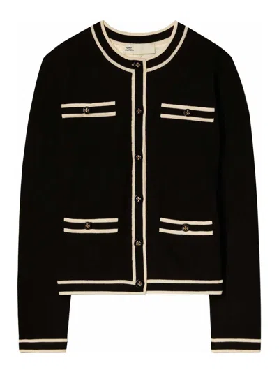 Tory Burch Merino Wool Cardigan In Black