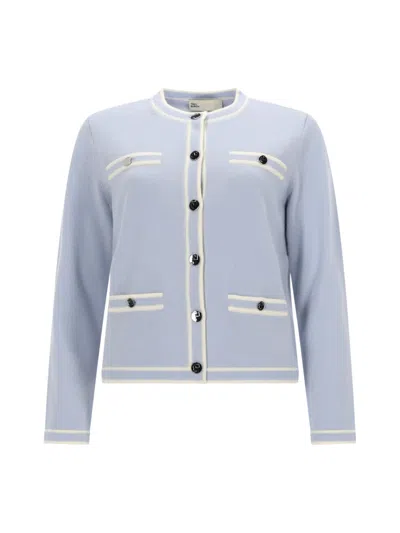 Tory Burch Wool And Sequin Short-sleeved Sweater In Blue