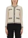 Tory Burch Contrast-trim Round Neck Cardigan In Beige