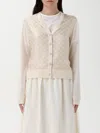 Tory Burch Silk And Wool Cardigan With Logos In Beige