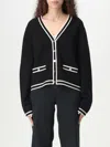 Tory Burch Short Wool Blend Cardigan With Front Pockets In Black