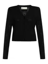 Tory Burch Textured Black Button Front Top With V-neckline And Pockets In Black