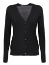 Tory Burch Fitted V-neck Cardigan With Decorative Buttons In Black