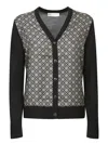 Tory Burch Monogram Print Silk And Wool Cardigan In Black