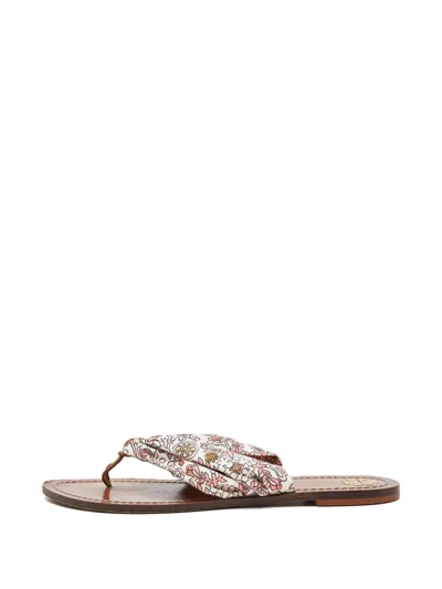 Pre-owned Tory Burch Carson Print Thong Sandals In White