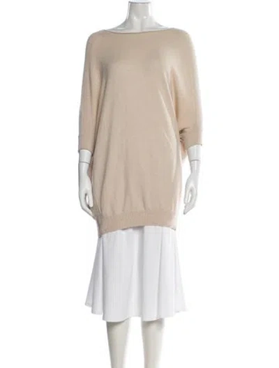 Pre-owned Tory Burch Cashmere Bateau Neckline Top In Neutral