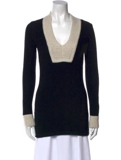Pre-owned Tory Burch Cashmere Colorblock Pattern Sweater In Black