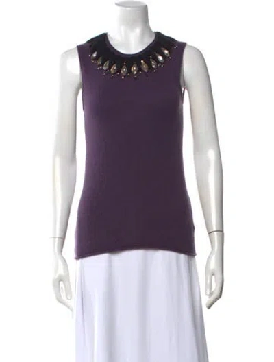 Pre-owned Tory Burch Cashmere Crew Neck Sweater In Purple