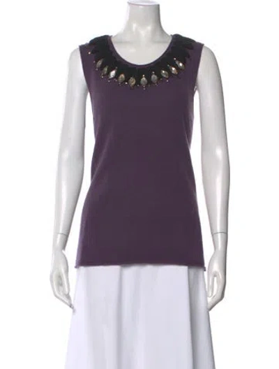 Pre-owned Tory Burch Cashmere Crew Neck Top In Purple