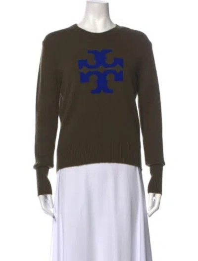 Pre-owned Tory Burch Cashmere Graphic Print Sweater In Green