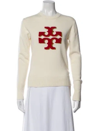 Pre-owned Tory Burch Cashmere Graphic Print Sweater W/ Tags In White