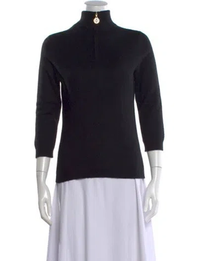 Pre-owned Tory Burch Cashmere Mock Neck Sweater In Black