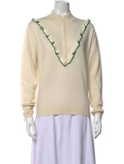 Pre-owned Tory Burch Cashmere Mock Neck Sweater In White