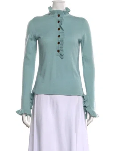 Pre-owned Tory Burch Cashmere Mock Neck Sweatshirt In Blue