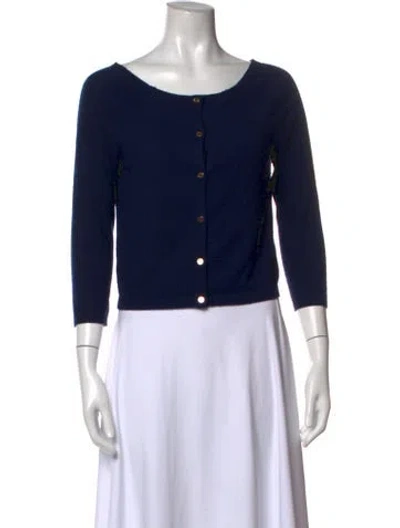Pre-owned Tory Burch Cashmere Open Front Sweater In Blue
