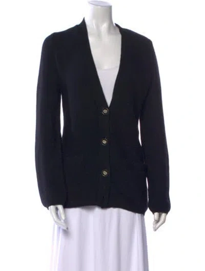 Pre-owned Tory Burch Cashmere Plunge Neckline Sweater In Black