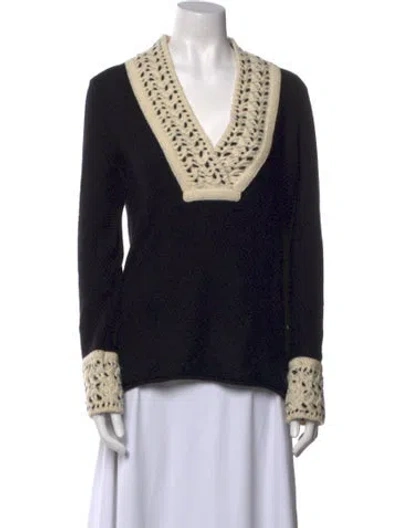 Pre-owned Tory Burch Cashmere Printed Sweater In Black