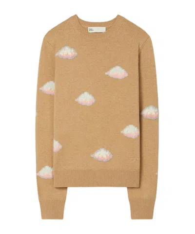 Tory Burch Cashmere Round-neck Sweater In Brown