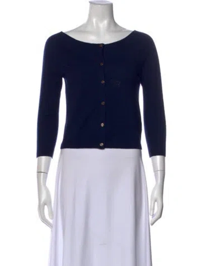 Pre-owned Tory Burch Cashmere Scoop Neck Sweater In Blue
