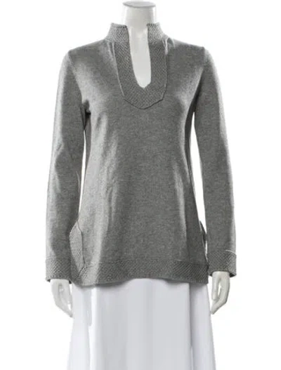 Pre-owned Tory Burch Cashmere Scoop Neck Sweater In Gray