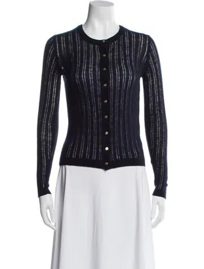 Pre-owned Tory Burch Cashmere Striped Sweater In Blue