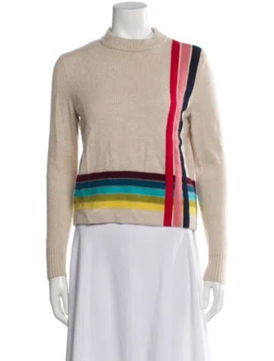 Pre-owned Tory Burch Cashmere Striped Sweater In Neutral