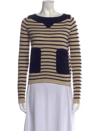 Pre-owned Tory Burch Cashmere Striped Sweater In Neutrals