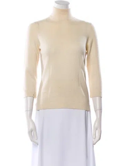 Pre-owned Tory Burch Cashmere Turtleneck Sweater In White