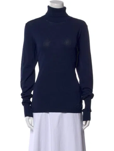 Pre-owned Tory Burch Cashmere Turtleneck Sweatshirt In Blue