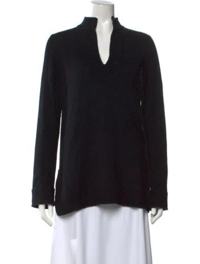 Pre-owned Tory Burch Cashmere V-neck Sweater In Black