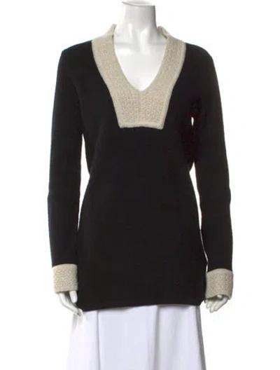 Pre-owned Tory Burch Cashmere V-neck Sweater In Black
