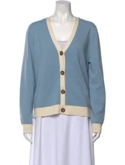 Pre-owned Tory Burch Cashmere V-neck Sweater In Blue