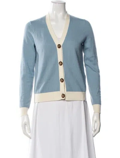Pre-owned Tory Burch Cashmere V-neck Sweater In Blue
