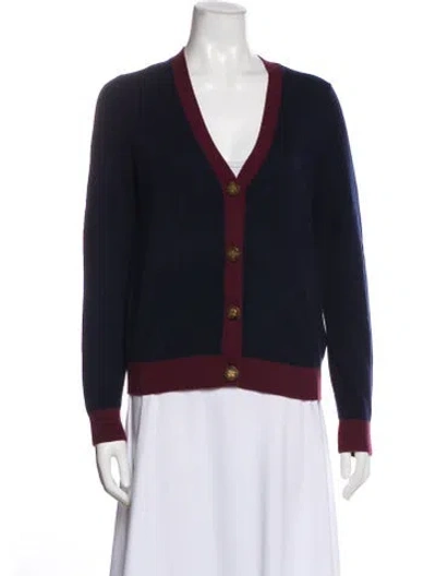 Pre-owned Tory Burch Cashmere V-neck Sweater In Blue