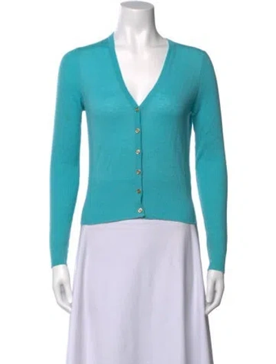 Pre-owned Tory Burch Cashmere V-neck Sweater In Blue