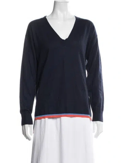Pre-owned Tory Burch Cashmere V-neck Sweater In Blue