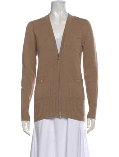 Pre-owned Tory Burch Cashmere V-neck Sweater In Brown
