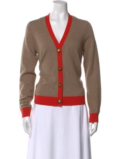 Pre-owned Tory Burch Cashmere V-neck Sweater In Brown
