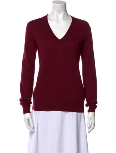 Pre-owned Tory Burch Cashmere V-neck Sweater In Burgundy