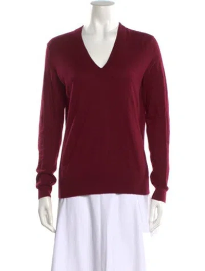 Pre-owned Tory Burch Cashmere V-neck Sweater In Burgundy