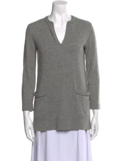 Pre-owned Tory Burch Cashmere V-neck Sweater In Gray