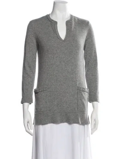 Pre-owned Tory Burch Cashmere V-neck Sweater In Gray