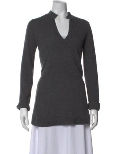 Pre-owned Tory Burch Cashmere V-neck Sweater In Gray