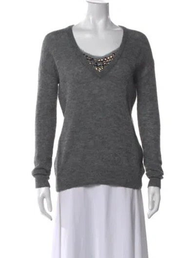 Pre-owned Tory Burch Cashmere V-neck Sweater In Gray