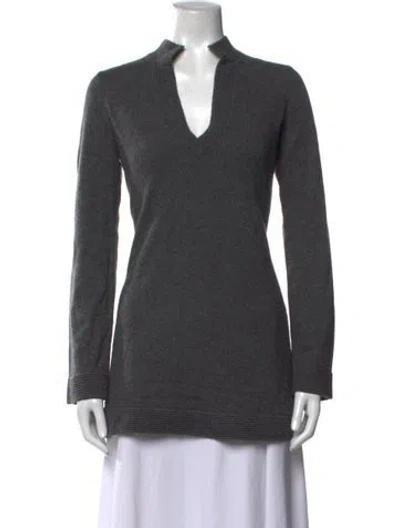 Pre-owned Tory Burch Cashmere V-neck Sweater In Grey
